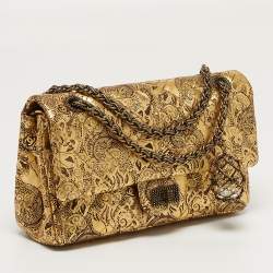 مملوكة مسبقًا Chanel 2.55 Reissue 225 Gold Brocade Lace Painted Quilted Leather Flap Bag