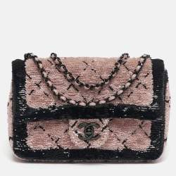 Pre Owned Chanel Classic Single Flap Small Pink/Black Sequin Shoulder Bag
