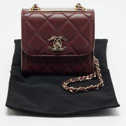 Pre Owned Chanel Trendy CC Mini Burgundy Quilted Leather Chain Clutch