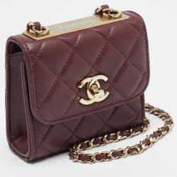 Pre Owned Chanel Trendy CC Mini Burgundy Quilted Leather Chain Clutch