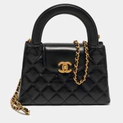 Pre Owned Chanel Kelly Nano Black Quilted Leather Shopper Bag