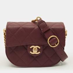 Pre Owned Chanel Moon Burgundy Quilted Caviar Leather Messenger Bag