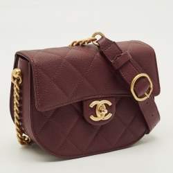 Pre Owned Chanel Moon Burgundy Quilted Caviar Leather Messenger Bag