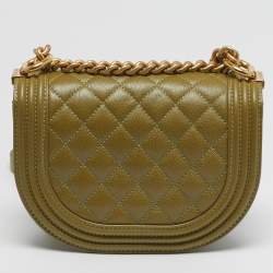 Pre Owned Chanel Boy Small Green Quilted Caviar Leather Messenger Bag