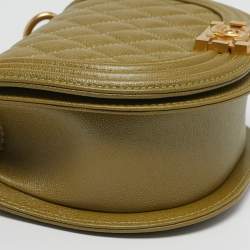 Pre Owned Chanel Boy Small Green Quilted Caviar Leather Messenger Bag