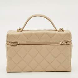 Pre Owned Chanel Vanity Case Slim Beige Quilted Caviar Leather Shoulder Bag