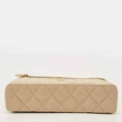Pre Owned Chanel Vanity Case Slim Beige Quilted Caviar Leather Shoulder Bag