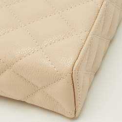 Pre Owned Chanel Vanity Case Slim Beige Quilted Caviar Leather Shoulder Bag