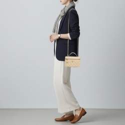 Pre Owned Chanel Vanity Case Slim Beige Quilted Caviar Leather Shoulder Bag