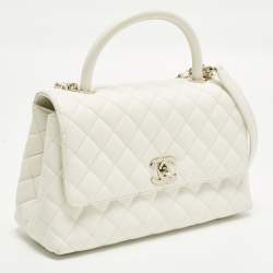 مملوكة مسبقًا حقيبة شانيل كوكو تقبضات جلد كافيار أبيض متوسطة يد علوي