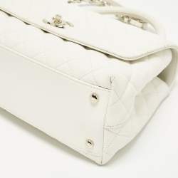 مملوكة مسبقًا حقيبة شانيل كوكو تقبضات جلد كافيار أبيض متوسطة يد علوي