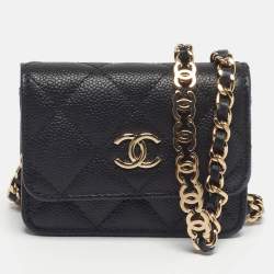 Pre Owned Chanel Classic Micro Black Quilted Caviar Leather CC Flap Bag