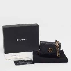 Pre Owned Chanel Classic Micro Black Quilted Caviar Leather CC Flap Bag