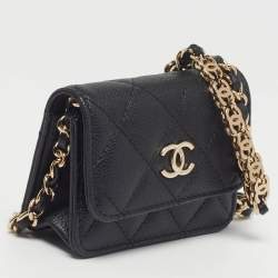Pre Owned Chanel Classic Micro Black Quilted Caviar Leather CC Flap Bag