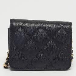 Pre Owned Chanel Classic Micro Black Quilted Caviar Leather CC Flap Bag