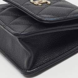 Pre Owned Chanel Classic Micro Black Quilted Caviar Leather CC Flap Bag