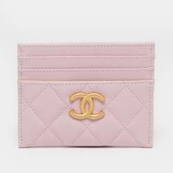 Pre Owned Chanel CC Pink Quilted Leather Card Holder