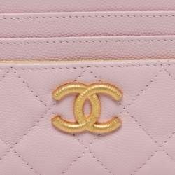 Pre Owned Chanel CC Pink Quilted Leather Card Holder