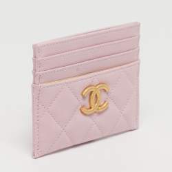Pre Owned Chanel CC Pink Quilted Leather Card Holder