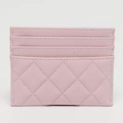 Pre Owned Chanel CC Pink Quilted Leather Card Holder