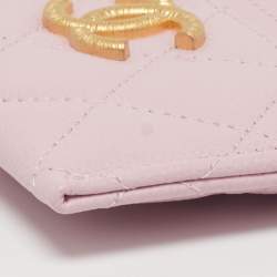 Pre Owned Chanel CC Pink Quilted Leather Card Holder
