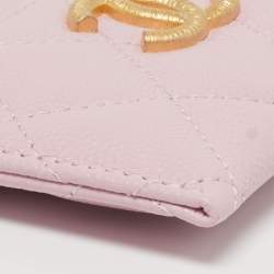 Pre Owned Chanel CC Pink Quilted Leather Card Holder