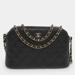 Pre Owned Chanel CC Black Quilted Caviar Leather Chain Clutch Bag