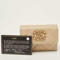 Pre Owned Chanel 19 Beige Quilted Leather Trifold Wallet