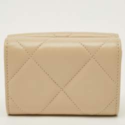 Pre Owned Chanel 19 Beige Quilted Leather Trifold Wallet