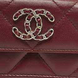 Pre Owned Chanel 19 Burgundy Quilted Leather Trifold Wallet