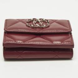 Pre Owned Chanel 19 Burgundy Quilted Leather Trifold Wallet