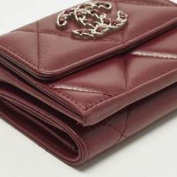 Pre Owned Chanel 19 Burgundy Quilted Leather Trifold Wallet