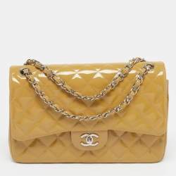 Pre Owned حقيبة شانيل مبطن جلد براءات مزدوجة قلاب كلاسيك جمبو بيج