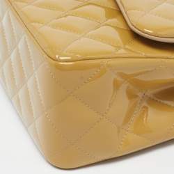 Pre Owned حقيبة شانيل مبطن جلد براءات مزدوجة قلاب كلاسيك جمبو بيج