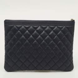 Pre Owned حقيبة شانيل Boy جلد مبطن كافيار أزرق حجم متوسط