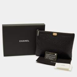 Pre Owned Chanel Boy Medium Black Chevron Caviar Leather Pouch