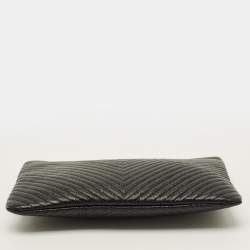 Pre Owned Chanel Boy Medium Black Chevron Caviar Leather Pouch