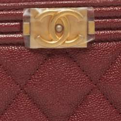 Pre Owned Chanel Boy Burgundy Quilted Caviar Leather Chain Clutch