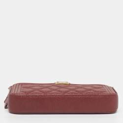 Pre Owned Chanel Boy Burgundy Quilted Caviar Leather Chain Clutch