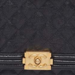 Pre Owned Chanel Boy North South Black Quilted Caviar Leather Flap Bag