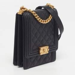 Pre Owned Chanel Boy North South Black Quilted Caviar Leather Flap Bag