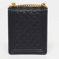 Pre Owned Chanel Boy North South Black Quilted Caviar Leather Flap Bag