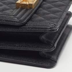 Pre Owned Chanel Boy North South Black Quilted Caviar Leather Flap Bag