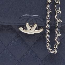 Pre Owned Chanel CC Box Phone Holder Blue Quilted Caviar Leather Crossbody Bag