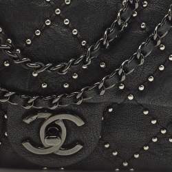 Pre Owned Chanel Small Studded Black Quilted Leather Flap Bag