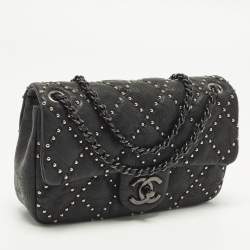 Pre Owned Chanel Small Studded Black Quilted Leather Flap Bag