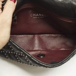 Pre Owned Chanel Small Studded Black Quilted Leather Flap Bag