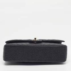 Pre Owned Chanel Classic Double Flap Medium Black Chevron Caviar Leather Shoulder Bag