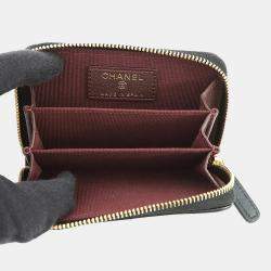 Pre Owned محفظة شانيل عملات بجيب بسحاب من جلد الحمل الأسود المبطن كلاسيك ماتيلسيه