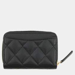 Pre Owned محفظة شانيل عملات بجيب بسحاب من جلد الحمل الأسود المبطن كلاسيك ماتيلسيه